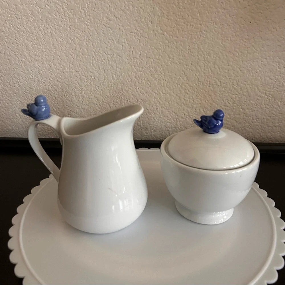 Vintage B.I.A. Cordon Bleu Cream & Sugar Set  Blue Bird Accents White porcelain